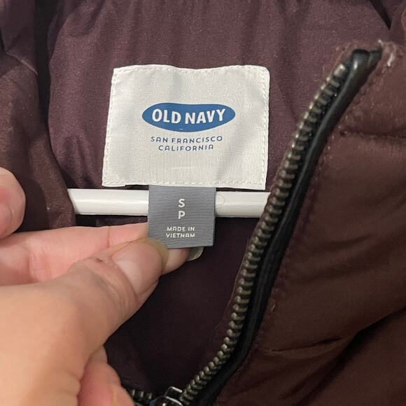 Old Navy Long Puffer Coat Womens Small Brown Winter Parka Fur Hood Insulated - Picture 9 of 13